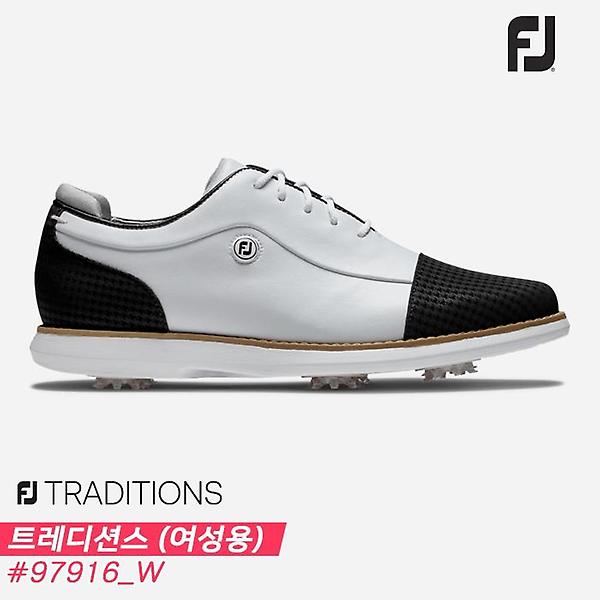  2022 풋조이 FJ 트레디션스(FJ TRADITIONS) 골프화[97916/W/화이트+블랙+화이트][여성용][10mm작게]