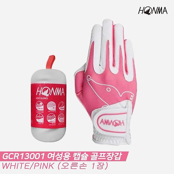  [혼마골프정품]2021 혼마 GCR13001 여성용 합피 캡슐 골프장갑[화이트&핑크][좌타용/오른손 1장]