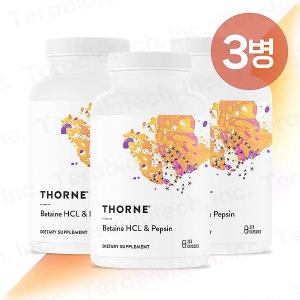  쏜리서치 베타인 HCL 펩신 Thorne Research 225캡슐 3병